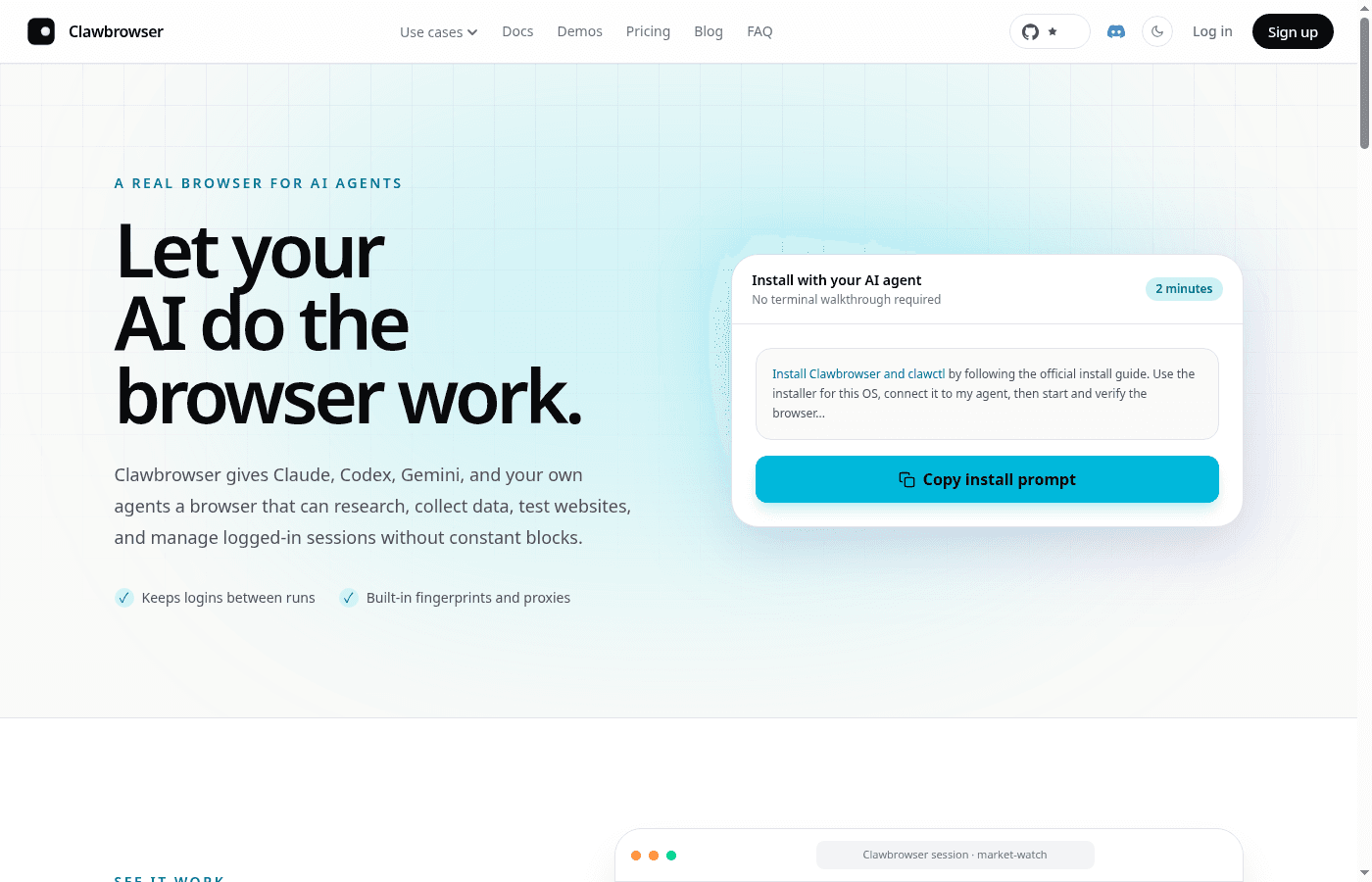 Clawbrowser 界面截图，第 1 张