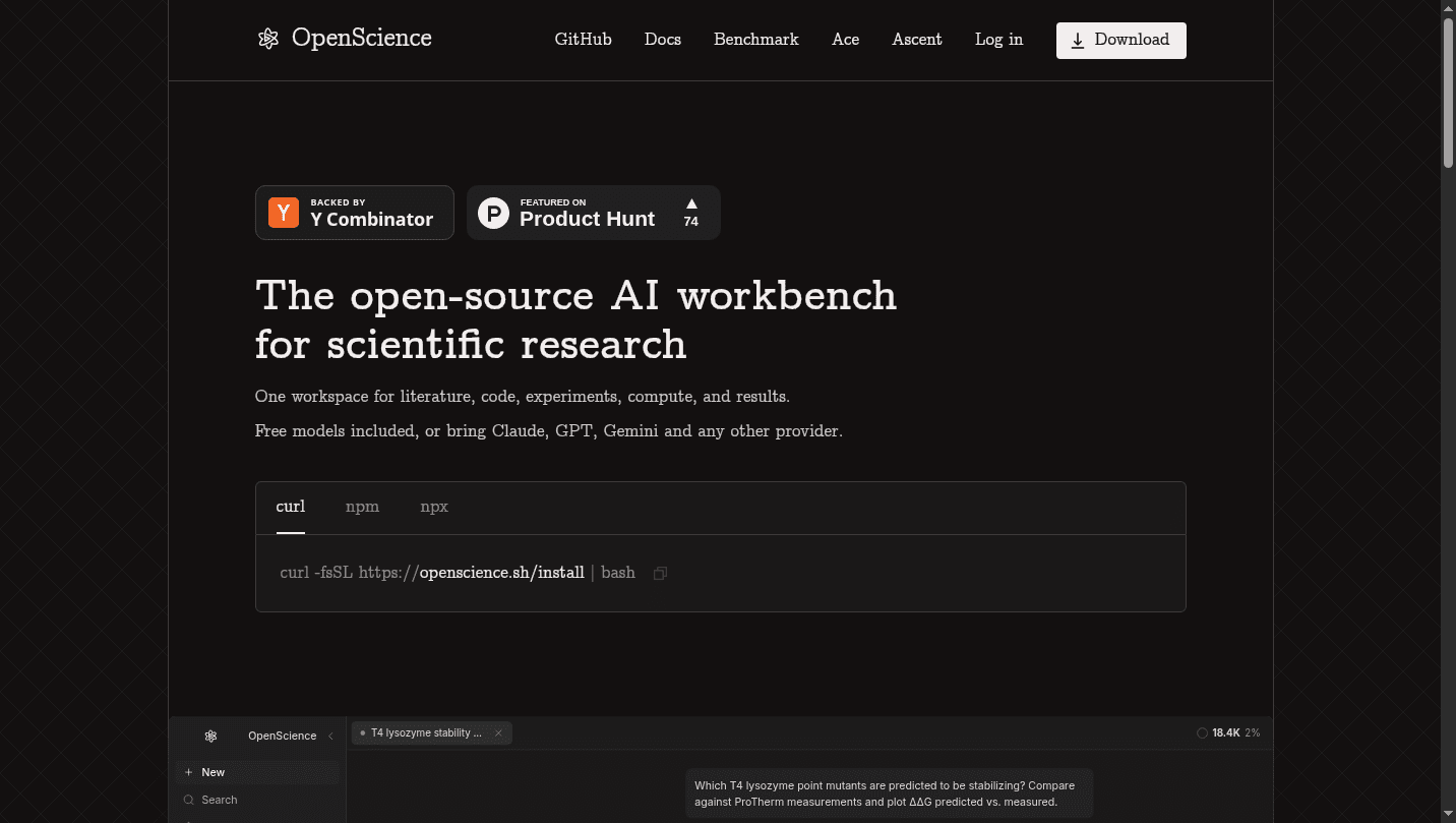 OpenScience 界面截图，第 1 张