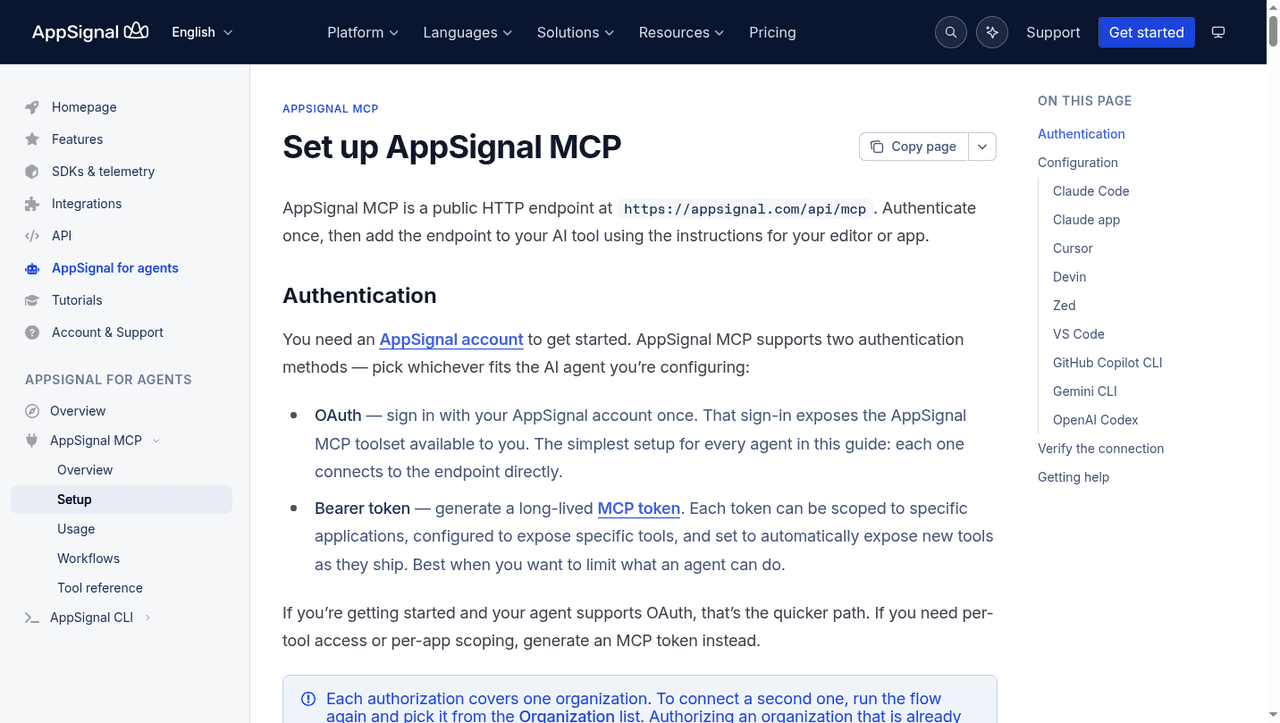 AppSignal MCP 界面截图，第 1 张