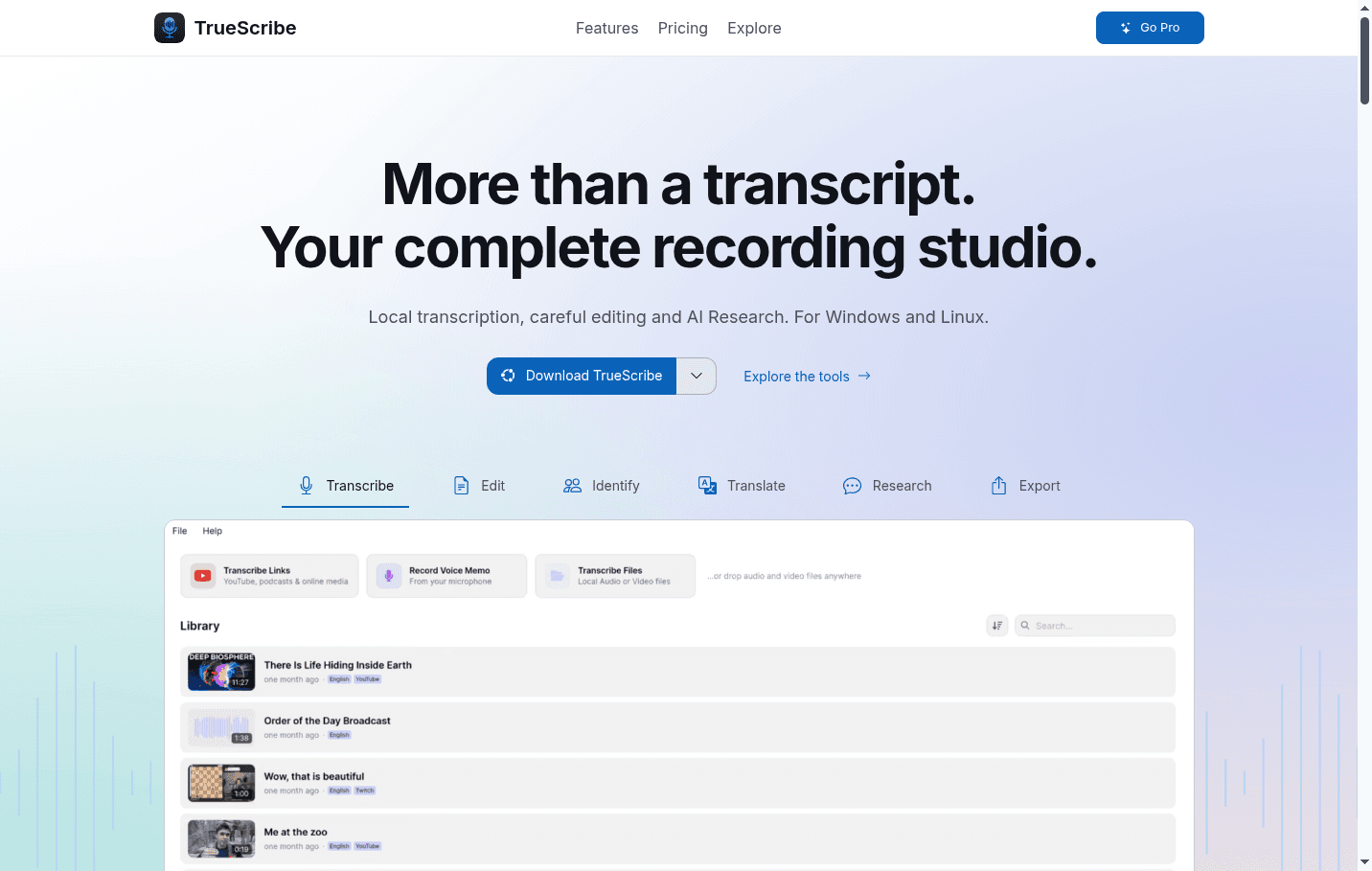 TrueScribe 界面截图，第 1 张