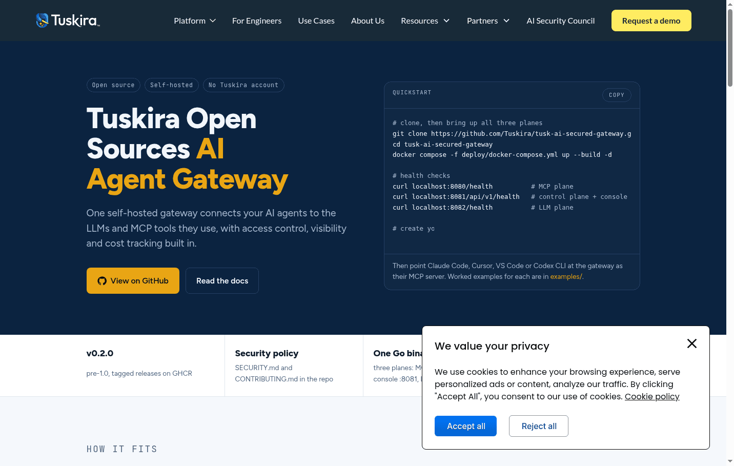 Tuskira AI Agent Gateway 界面截图，第 1 张