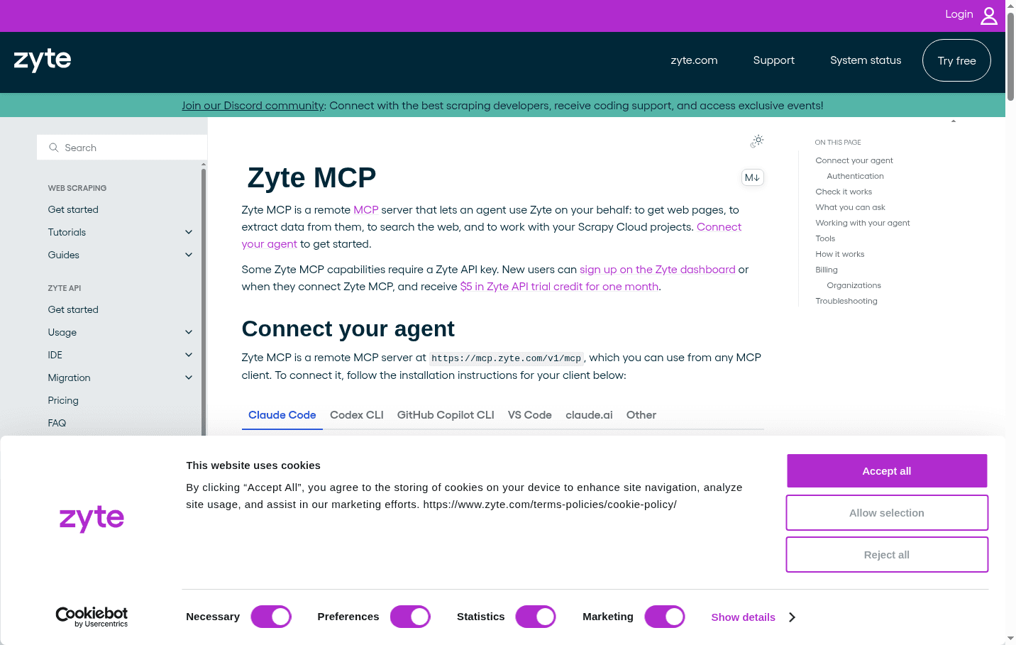 Zyte MCP 界面截图，第 1 张