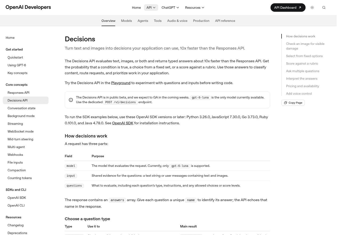 OpenAI Decisions API 界面截图，第 1 张