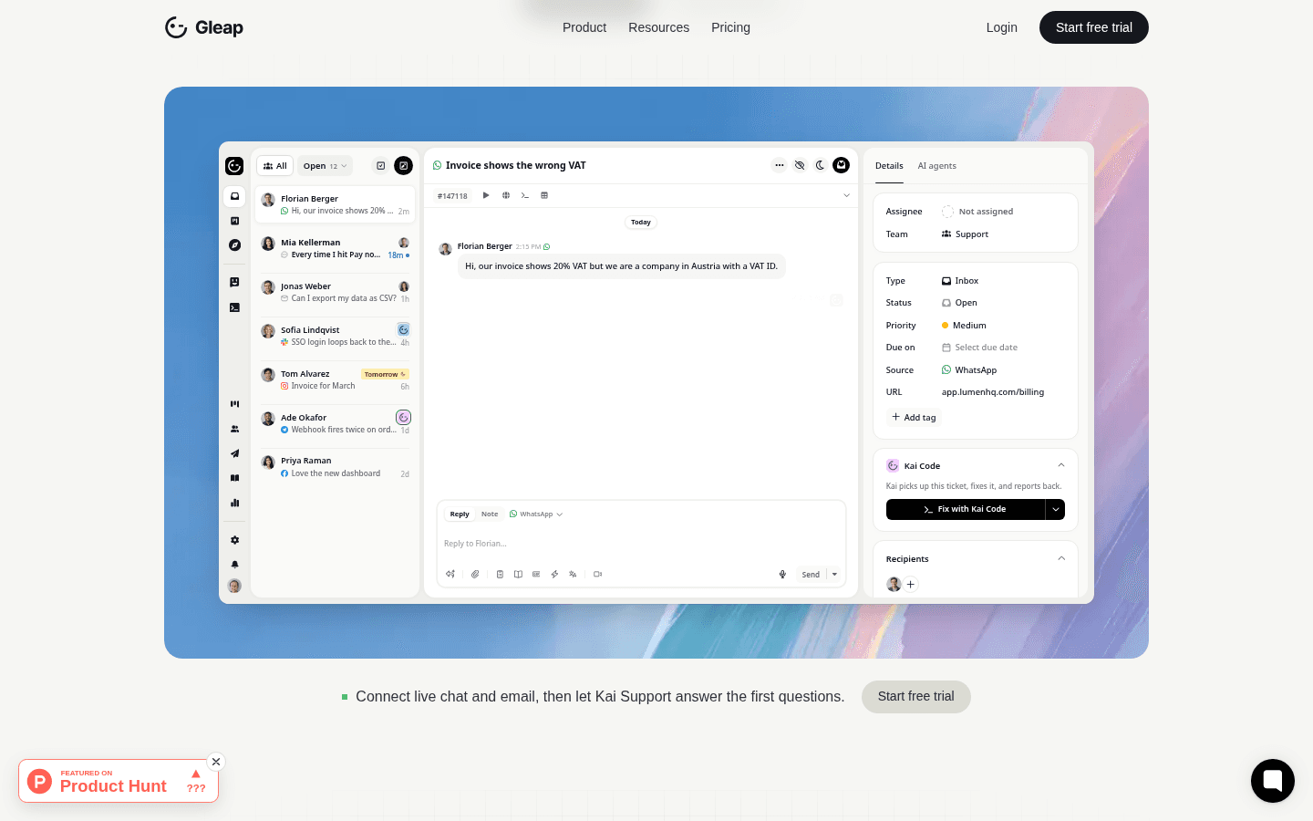 Gleap 界面截图，第 1 张