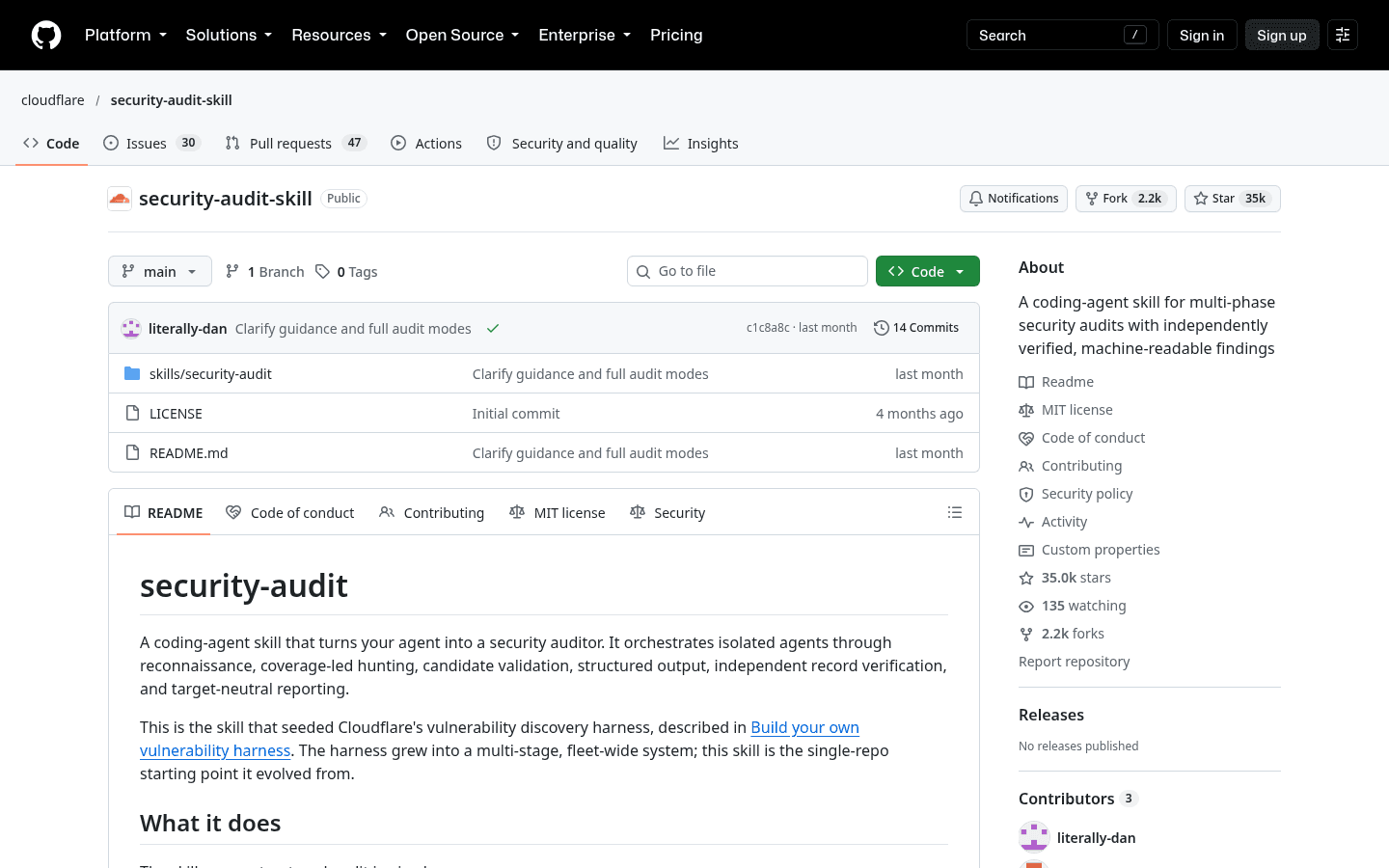 Cloudflare Security Audit Skill 界面截图，第 1 张